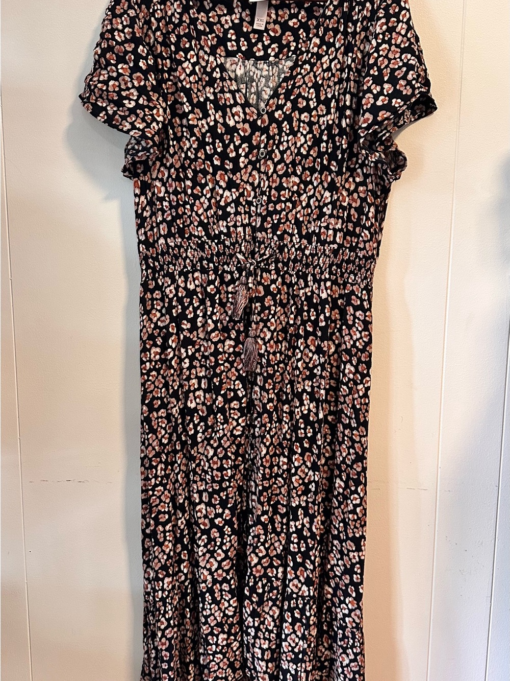 Knox Rose Black Floral Print Tie-Waist Dress Size XXL Boho Cottagecore